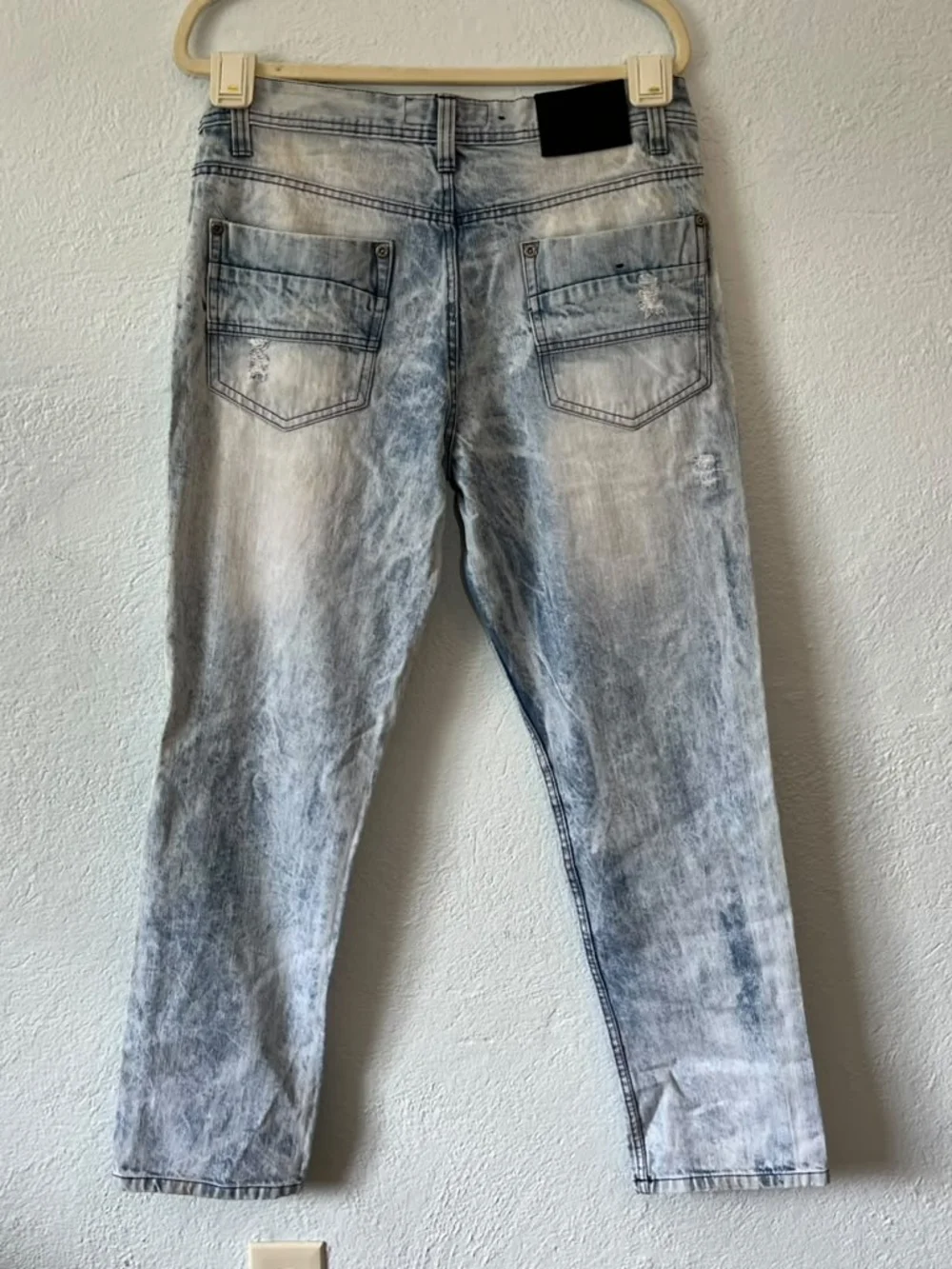 South Pole Men’s Distressed Acid-Wash Jeans - Light Blue